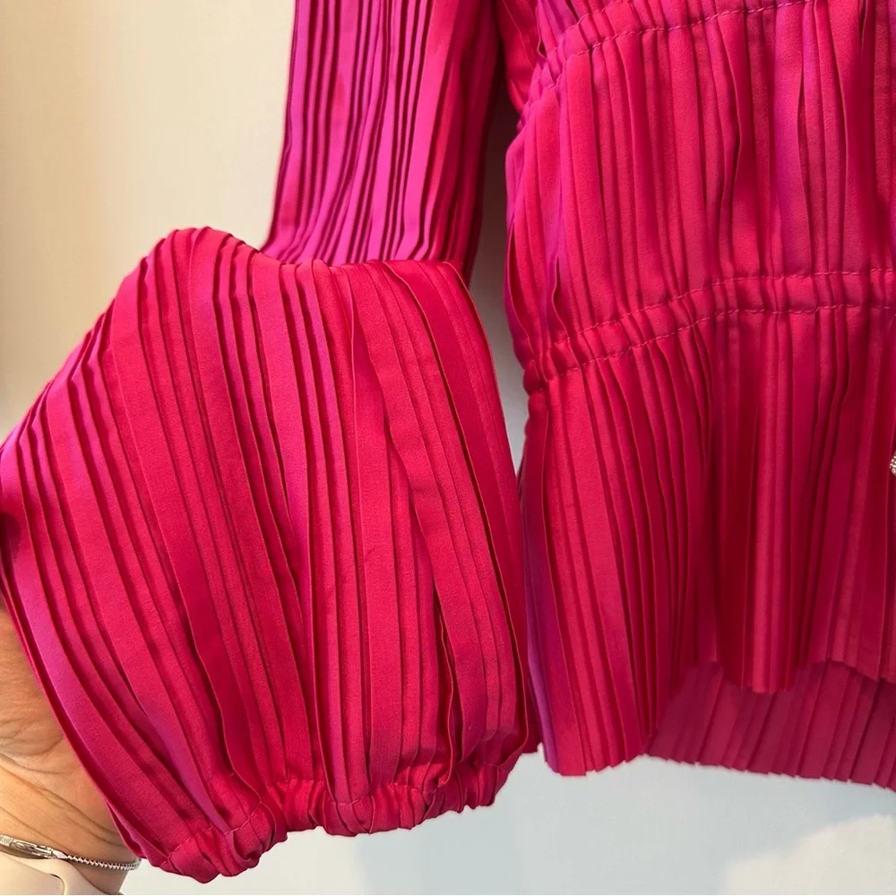 WAYF Payton Pink Tie Front Top Long Sleeve Blouse Women's Cardigan Rhinestone - Picture 13 of 16